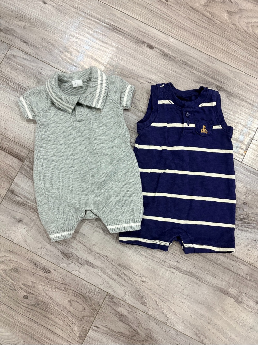 GAP Baby Navy Striped Romper Set - Navy & White